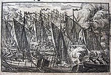 Swedish and Russian ships during the battles on Lake Ladoga in 1702