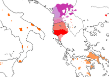 Dialect zones in Albania and their foreign language islands