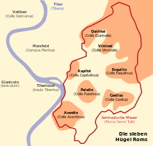 Schematic map of the seven hills of Rome