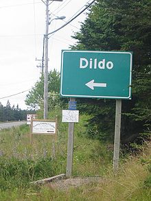 La señal de límite de la ciudad de Dildo  