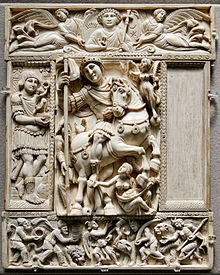 Emperor Justinian I or Anastasios I, so-called Barberini diptych, ivory carving (Paris, Louvre)