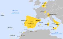 The territories marked in yellow indicate the European possessions of Philip II from 1580 onwards.