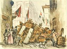 Barricades during the Five Days of Milan in March 1848