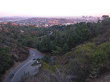 Griffith Park with the Los Angeles skyline in the background