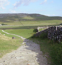 Wapienne wzgórza i ściany z suchego kamienia w zachodniej części Yorkshire Dales. Ta część parku narodowego jest popularna wśród spacerowiczów ze względu na obecność trzech szczytów Yorkshire.