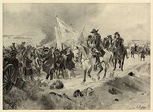 The Duke of Marlborough at the Battle of Ramillies, engraving from 1890.