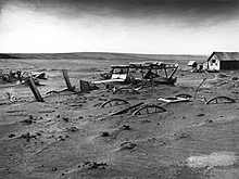 Een verlaten boerderij in South Dakota tijdens de Dust Bowl, in 1936.
