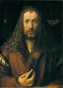 Albrecht Dürer: Self-Portrait (1500). The painting has often been interpreted as marking, with its depiction of an individual in the pose of Christ and thus of a god, the fundamental change in the direction of vision from God to the individual human being at the turn of the Middle Ages and the Renaissance.