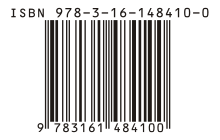 Een ISBN-13 streepjescode weergegeven als EAN-13 streepjescode (ISBN 978-3-16-148410-0)