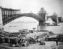 Construction of the Eads Bridge over the Mississippi River before 1874