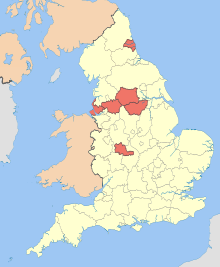イングランドにある6つの大都市圏の郡を表示しています。