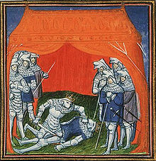 Enrique of Trastámara murders his half-brother Pedro I in 1369 (illustration from the Chroniques of Jean Froissart, ca. 1410)