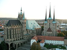 Erfurt Cathedral and Severi Church on Cathedral Square, landmarks of Erfurt