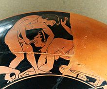 Cerámica de la antigua Grecia que muestra una felación. Museo del Louvre  