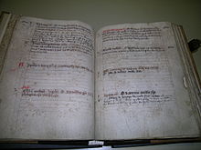 Medieval necrology manuscript from Essen Abbey (ca. 1300). The week from 12 to 18 August is marked with the entry of the founder of the monastery, Altfrid, on 15 August.
