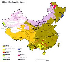 中国における民族・言語グループ地図