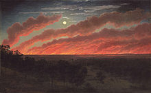Oil painting of a bush fire between Mount Elephant and Timboon by Eugene von Guerard (1857)