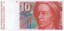 Oud Zwitsers bankbiljet van 10 frank ter ere van Euler