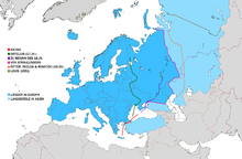 Different historical demarcations for the Europe-Asia border