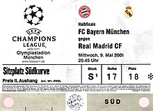 Ticket for the second leg of the Champions League semi-final 2001