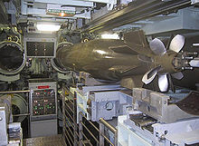 Torpedo in a submarine before insertion into the torpedo tube