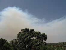 Rook van de Kilmore Fire, die op 7 februari over Melbourne wordt geblazen.  