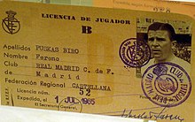 Ferenc Puskás' player licence