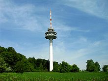 The 144 m high Grünwettersbach telecommunications tower stands near the highest point of the town. The top of the antenna reaches 460 m above sea level.