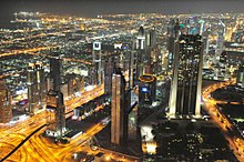 Dubai night aerial view