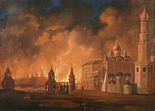 Franse invasie in Rusland in 1812, Brand in Moskou, schilderij van Smirnov A.F., 1813.
