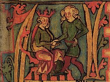 Harald Hårfagre je okoli leta 875 prevzel nadzor nad Hjaltlandijo. Iz islandskega rokopisa iz 1400. let.