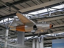 Replica of the Heinkel He 178 at Rostock-Laage Airport. The world's first jet aircraft made its maiden flight over Rostock-Marienehe on August 27, 1939.