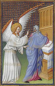 The archangel Gabriel appears to Zacharias. Illustration from The Book of Hours of the Duke of Berry (1410-1489)