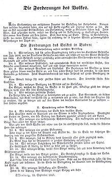 Leaflet from September 1847 with the "Demands of the People", the goals of the Baden Radical Democrats as formulated at the Offenburg Assembly.