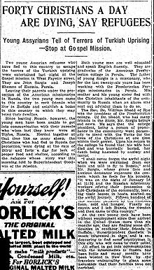 40 cristiani muoiono al giorno dicono i rifugiati assiri - The Syracuse Herald, 1915.