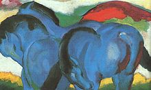 Franz Marc, Los pequeños caballos azules, 1911. Uno de los varios cuadros de caballos azules de Marc  