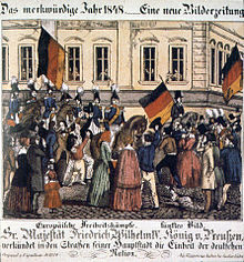 March 21, 1848: Frederick William IV, King of Prussia, proclaims the unity of the German nation in his capital, contemporary picture newspaper