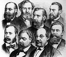 Leading heads of the national liberal party, woodcut around 1878