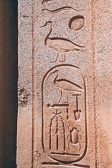 Oude Egyptische cartouche van Thutmose III, Karnak, Egypte.