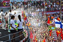 Award ceremony after the double victory at the 2014 Italian Grand Prix