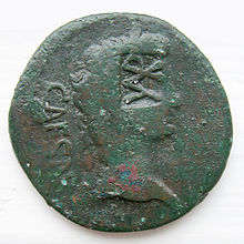 Ace of the series Lugdunum I with counterstamp of Varus ("VAR")