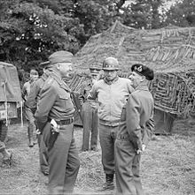 Generals Patton, Bradley, and Montgomery (l. to r.) at Normandy.