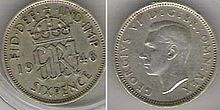 Uang enampuluhan tahun 1946 yang menggambarkan George VI