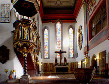 Interior of the Georgenkirche with the baptismal font in which Bach was baptised