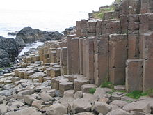 Columnar fissure in the basalts of the Giant's Causeway in Ireland, formed by thermal contraction