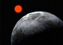 Představa, jak by Gliese 581 c mohla vypadat.  