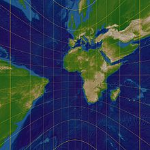 Map in gnomonic projection: great circles appear straight as far as shown.