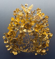 Antica corona d'oro, la corona di Kritonios, 370-360 a.C. Da una tomba ad Armento, Campania
