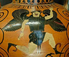 ギリシャの黒塗りアンフォラ上のゴルゴン（前520-510年）。