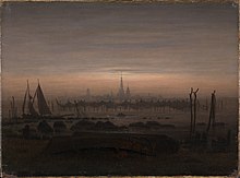 The "nocturnal" was also rediscovered in the visual arts of the Romantic period. Caspar David Friedrich created many nocturnal views, here in 1817 the view of Greifswald in the moonlight.